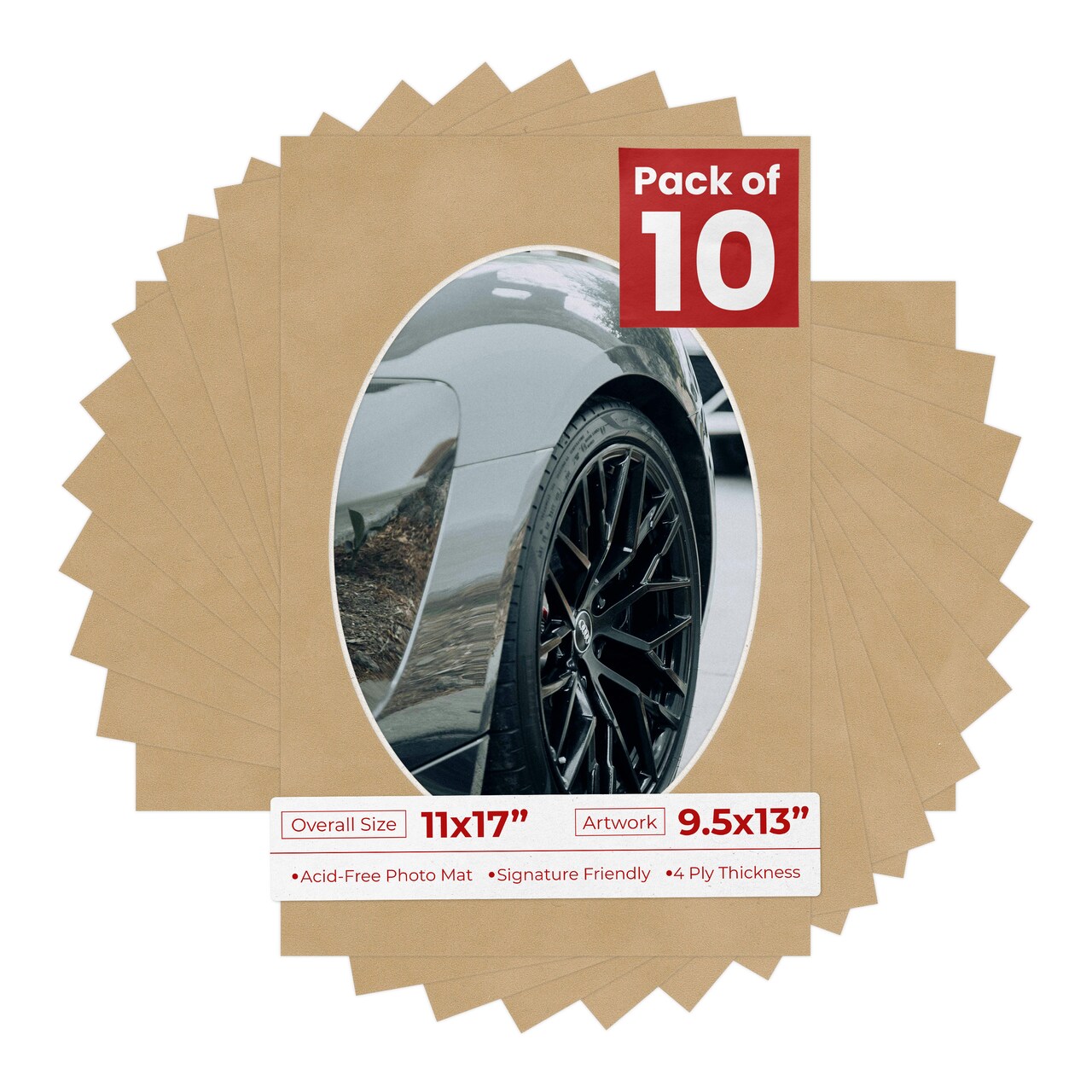 Beige Suede Mat Board for 11x17 Frames - Oval Opening for 9.5x13 Photos